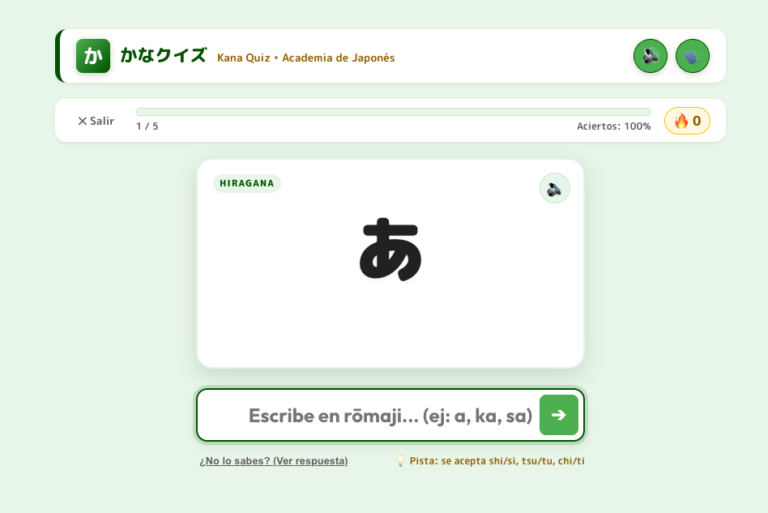 Kana Quiz interactivo de Hiragana y Katakana - Kamiya Juku